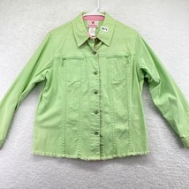 Quacker Factory Womens Denim Jacket Size M Lime Green Pink Rhinestone Buttons - £18.50 GBP