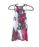 Trina Turk Women's Silk Blouse Sleeveless Pink Gray White Circle Print Signed