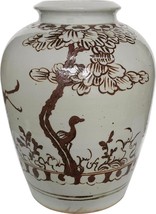 Jar Vase Brown Bird Motif Animal Open Top Porcelain Handmade Hand-C - £345.21 GBP