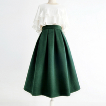 Winter Lime Green A-line Midi Woolen Skirt Women Custom Plus Size Pleated Skirt image 6