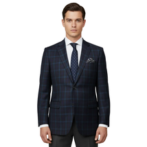 Men's Soft Wool Sport Coat English Plaid Window Pane 556-7 Plum Blue Renoir image 8