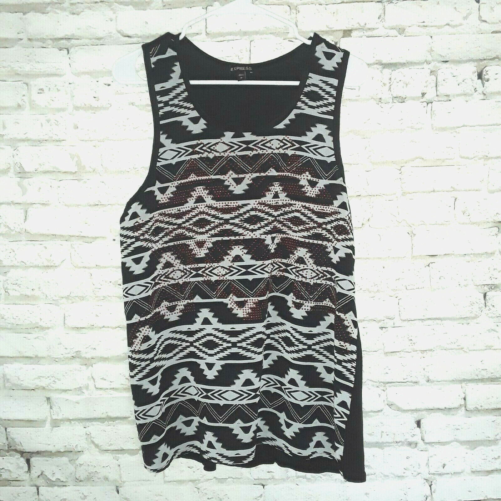 Express Shirt Womens Large Black White Aztec Geometric Sleeveless Tank Top - $13.99