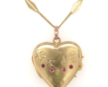 French 18k Gold Heart Shape Locket w/Synthetic Lab-Created Ruby Accents ... - £895.68 GBP