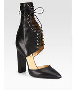 NEW $1200 Salvatore Ferragamo Black Pumps Shantelle High Lace-up Leather... - $348.43 CAD