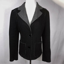 Vintage Chaiken Black + Gray Faux Fleece Trim Pockets Jacket Coat Size 6... - $68.50