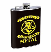 Dog Listens to Metal Hip Flask Stainless Steel 8 Oz Silver Drinking Whiskey Spir - £7.99 GBP