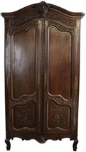Armoire Antique Wardrobe French Provincial Carved Flowers Oak Wood - £2,304.87 GBP