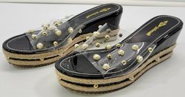 IJ) Women Oli Jolimall Slide Wedge Heel Clear/Black Vinyl Patent 10 - $34.95 CAD