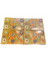 (4) VTG Donald Art Vinyl Plastic Placemats Orange Gingham FLOWERS 11.5 x... - $14.71