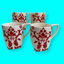 Coventry China Antoinette Red Set Of 4 Cups 10 Oz. Red Flowers White - £17.60 GBP