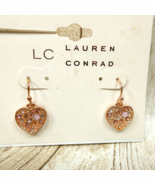 Lauren Conrad Gold Tone Heart Rhinestones Dangle Pierced Earrings NWT NEW - €10,12 EUR