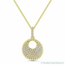 0.20ct Round Cut Diamond Pave Circle Pendant &amp; Chain Necklace in 14k Yellow Gold - £473.31 GBP