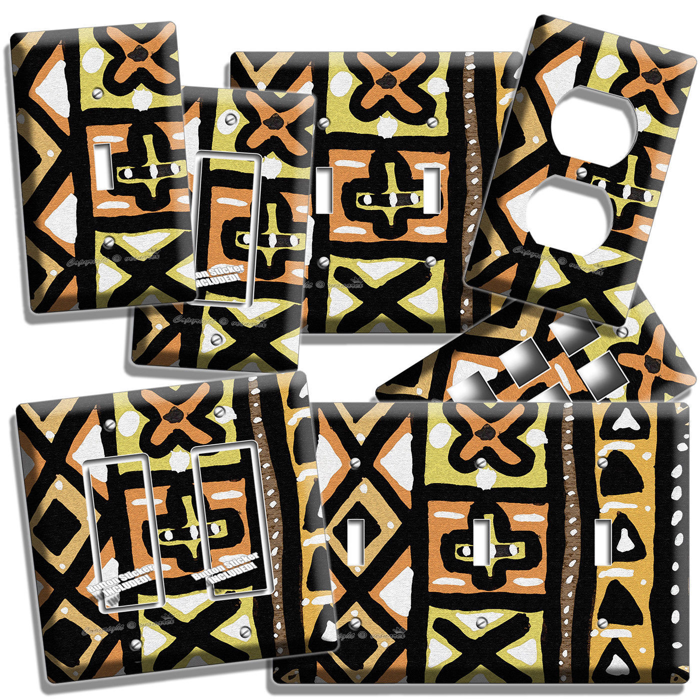 AFRICAN TRIBAL MUD CLOTH LOOK LIGHT SWITCH OUTLET WALL PLATE ROOM FOLK ART DECOR