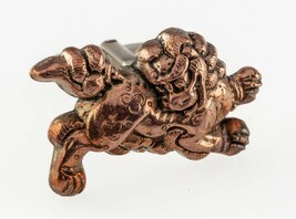 Japan Vergoldetes Foo Hund Single Sterlingsilber Manschettenknopf Atembe... - $277.03