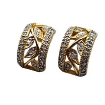 Gold Vermeil Over 925 Sterling Silver Pierced Earrings Signed Clear Rhinestones - £55.43 GBP