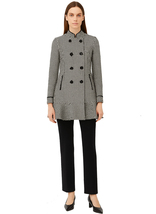 Women&#39;s Celebrity Inspired Ruffle-detailed Wool Houndstooth Caban Coat - $3,313.17 MXN