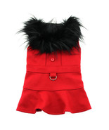  Red 100% Wool Coat with Black Faux Fur Collar and Matching Leash Sizes XS-XL - $20.20