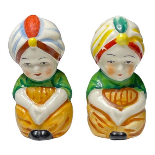 Vintage Hand Painted Sultan Couple Porcelain 3&quot; Salt &amp; Pepper Set Occupi... - $15.90