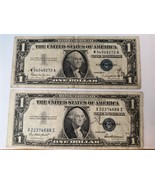 1935-F &amp; 1957-B &quot;Circulated&quot; $1 One Dollar Silver Certificates - Vintage... - $14.19 CAD