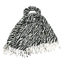 Coach Zebra Print Fringe Scarf – Black &amp; White Animal Print – 74&quot; x 26&quot; - $46.75