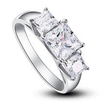 1.5Ct Three Stones Princess Cut Created Diamond 925 Sterling Silver Wedding Ring - £50.24 GBP