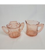 Vintage Pink Depression Glass Ribbed Handled Panel Creamer Pitcher Set - $33.83 CAD