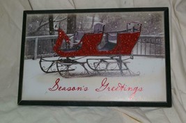 Holiday Season’s Greetings Plaque with Glittery Sleigh Wall Decoration - £5.59 GBP