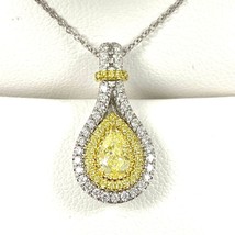 0.90 TCW Natural Fancy Yellow Pear Diamond Pendant Necklace 14k White Gold - £2,373.29 GBP