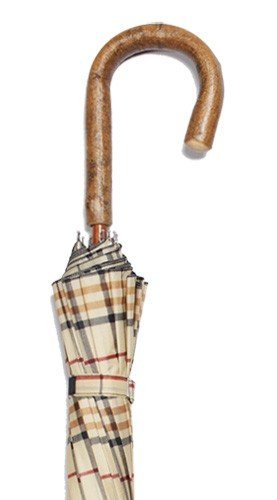 Primary image for Umbrella Tartan Tan design Natural Ash wood shaft, full bark crook handle and au