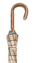 Umbrella Tartan Tan design Natural Ash wood shaft, full bark crook handl... - £70.31 GBP