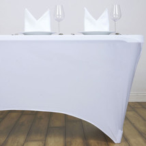 White 4 Ft Rectangle Spandex Stretch Table Cover Fitted Tablecloth Wedding Party - £15.90 GBP