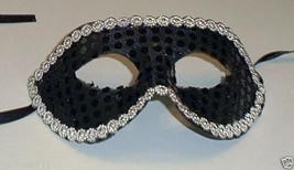 Black Sequin Mardi Gras Masquerade Party Value Mask - £7.37 GBP
