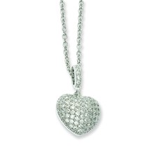 Sterling Silver &amp; CZ Brilliant Embers Polished Heart Necklace Jewelry 18&quot; - £39.40 GBP