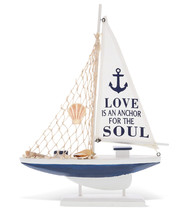 Ocean Blue Sailboat Decor, Handmade Wooden Boat Decor, 14 Inch - $42.99