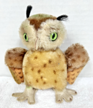 Vintage Mohair Owl w Felt Printed Wings Green Eyes 5 1/4 inches Tall - €42,36 EUR