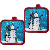 2Pc-Fun Retro Holiday SNOWMAN PENGUIN POT HOLDERS Christmas Kitchen Deco... - £5.21 GBP