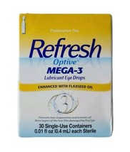 Refresh Optive Mega-3 Lubricant Eye Drops 30 Single Use Vials Exp 10/202... - $19.79