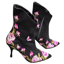 Beverly Feldman Black Boots Heels Embroidered Roses Vintage 7 1/2 M never worn image 2
