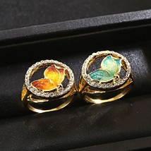 [Jewelry] Fashion Butterfly Round Circle Crystal Gold Plated Ring for Woman/Girl - £7.18 GBP