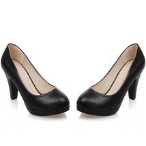Black White Women Pumps High Heels Shoes Thick Heel Round Toe Pumps Size 32-48 S - £58.65 GBP