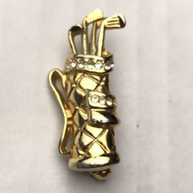 Golf Bag with Clubs Jeweled Gold Tone Vintage Jewelry Pin Brooch - £9.83 GBP