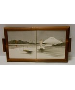 DECORATIVE TILE &amp; BAMBOO Vintage SERVING TRAY Japanese Sailboat Scene - £47.36 GBP
