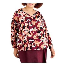 Bar III Plus Size Floral-Print Top Malaga Red Combo 1X - $22.57