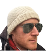 Fisherman Winter Beanie Hat Hand Knit in Soft Warm White Alpaca Wool - $39.59