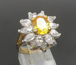 EDCO 925 Silver - Vintage Yellow &amp; White Cubic Zirconia Ring Sz 6.5 - RG... - £41.66 GBP