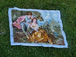 Vintage cross stitch picture, La Pastorale completed needlepoint picture - $130.00