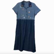 Womens Sz. Medium Embroidered Cats Kittens Denim Blue Jean Modest Dress - £27.22 GBP