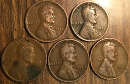 1918 1920 1926 1927D 1939 Lot Of 5 Usa Lincoln Wheat One Cent Penny Coins - £4.11 GBP