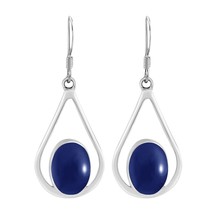 Bali Style Teardrops Oval Blue Lapis Stone Sterling Silver Dangle Earrings - £15.78 GBP
