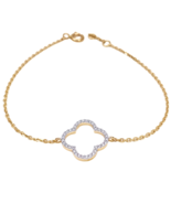 14ct Yellow Gold Elegant Open Flower Diamond Bracelet 0.15ct 7&#39;&#39;inches - $639.55